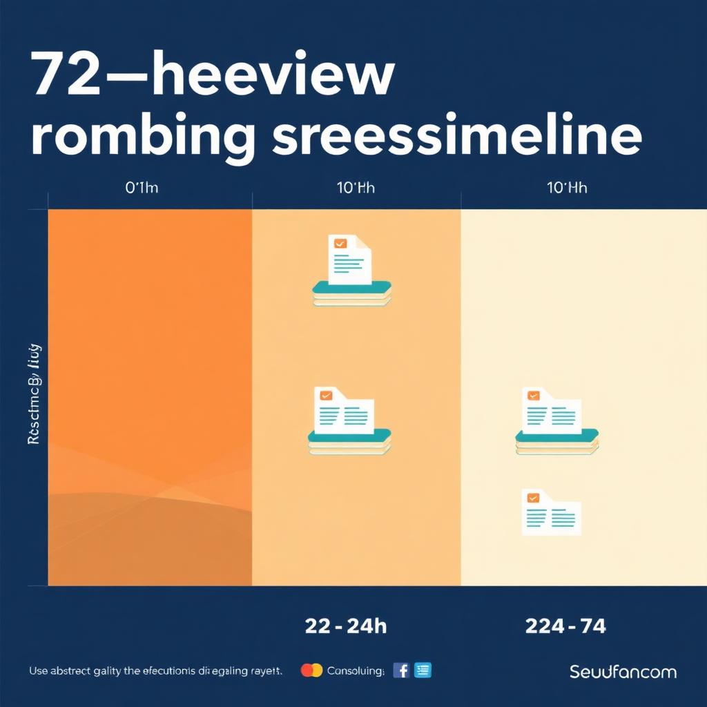 Three-column timeline diagram showing the 0-6 hour, 6-24 hour, and 24-72 hour task groups for review bombing response